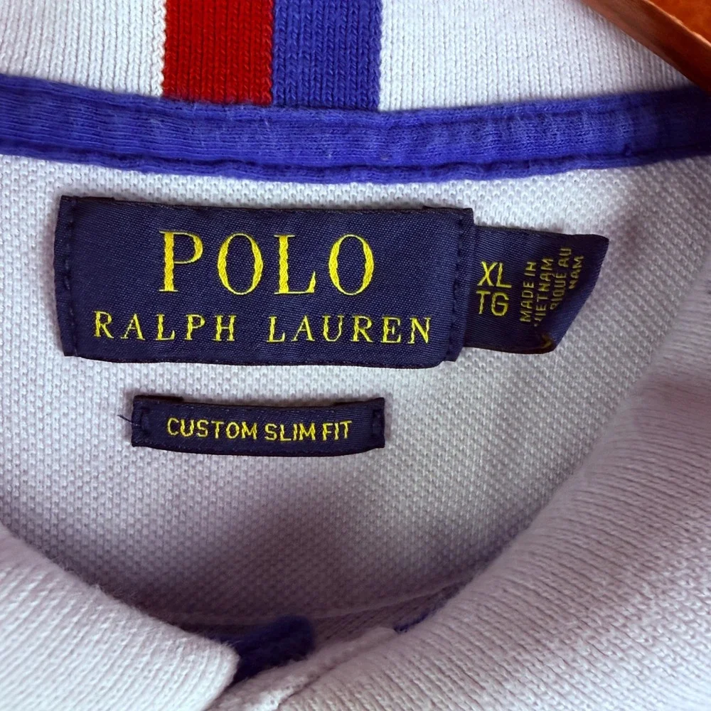 Polo Ralph Lauren Custom Slim Fit Russia RUS Colorblock Polo Shirt Mens XL White
